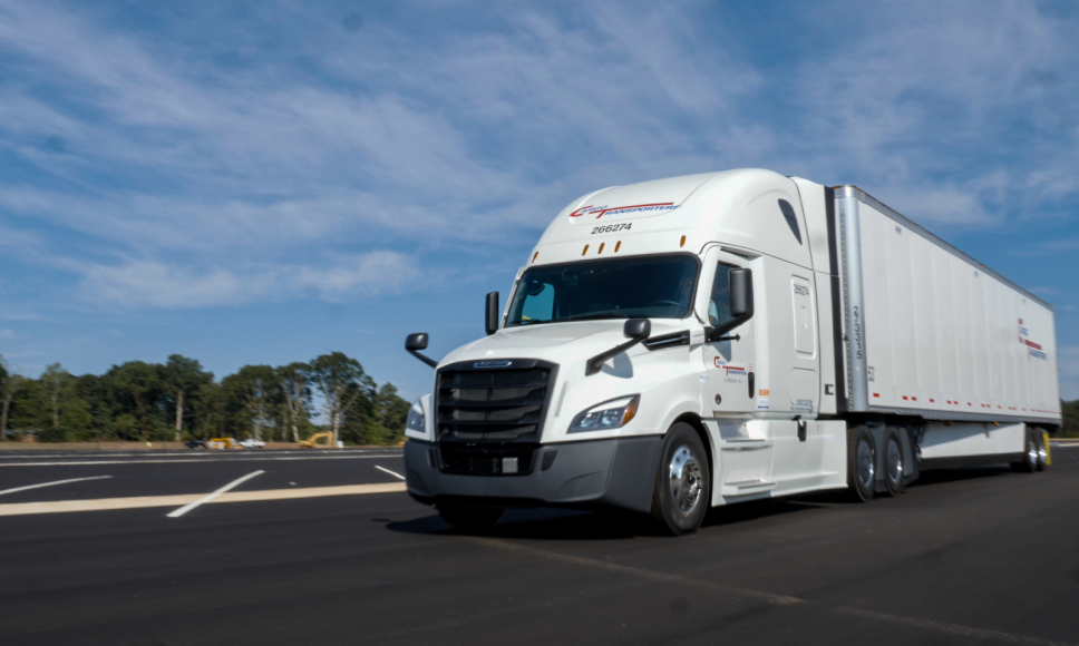 A semi truck from a freight trucking company in Greater Charlotte NC, ready for dedicated transport services.